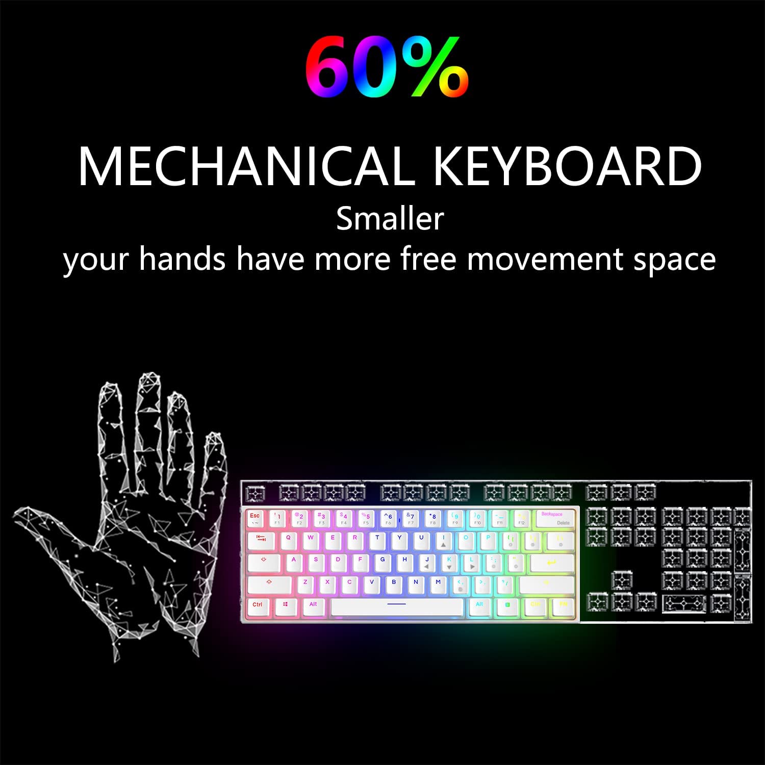 Gamakay Teclado para jogos MK61 Pro com fio 60% branco teclado
